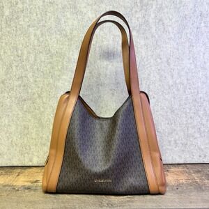 MICHAEL KORS Rosemary Large Tote Purse‎ Brown MK Signature Logo Leather NWT